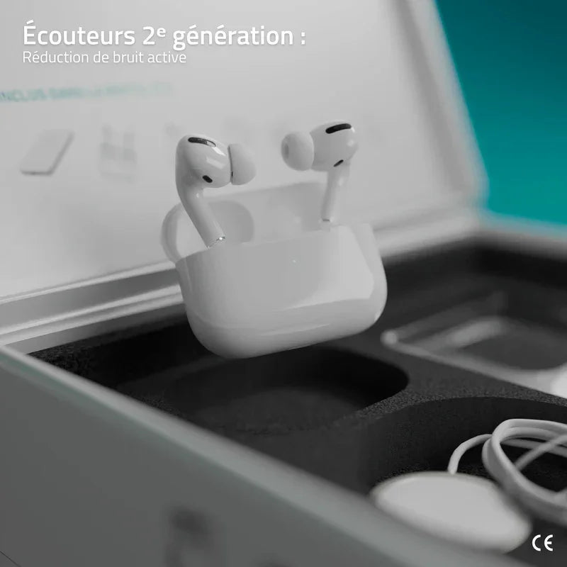 PulsedBox – écouteurs sans fil 2e génération avec réduction de bruit, présentés dans la box 6-en-1 pour iPhone
