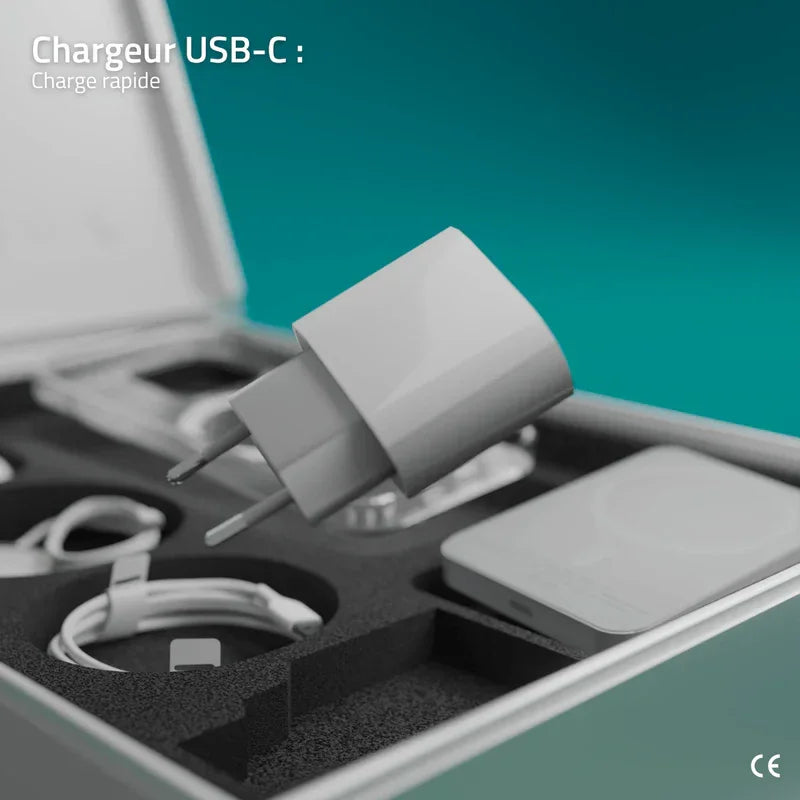 PulsedBox - coffret accessoires iPhone 6-en-1 avec chargeur USB-C rapide en gros plan